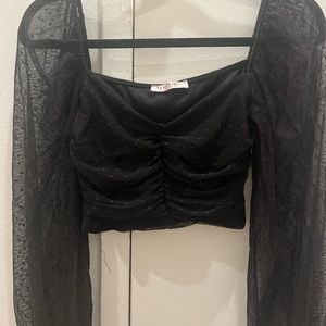 Blue Blush black cropped polka-dotted blouse; size small